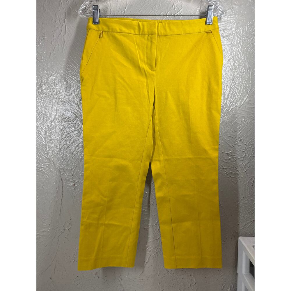 Alfani Women Petite Crop Pants Mustard‎ Tummy Control Straight Leg Stretch Sz 4P